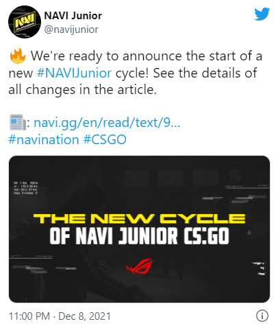 NAVI正式宣布青训队转会名单包含三人,m0NESY在列