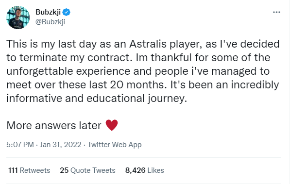 【CSGO】 Bubzkji:这是我作为Astralis选手的最后一天
